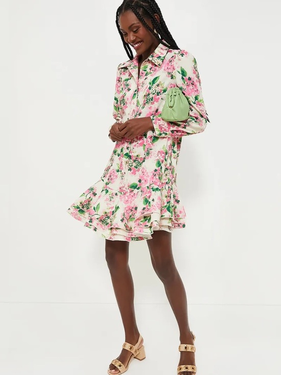 Tuckernuck Dresses & Skirts - Tuckernuck Pink and Green Floral Ruffle-Hem Mini Dress